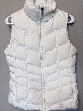 Lands' End White Down Fill Quilted Puffer Vest with High Collar